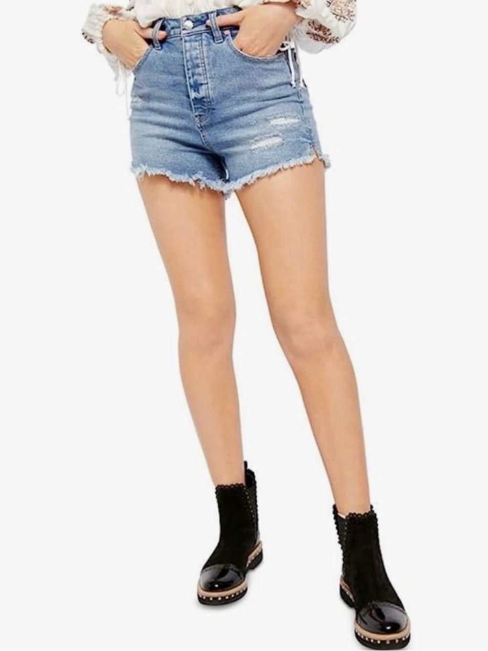 Free People We The Free Cry Vintage High Rise Shorts in Hightide Blue